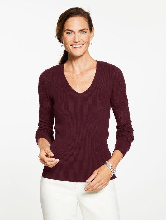 Talbots POINTELLE STITCH V-NECK SWEATER