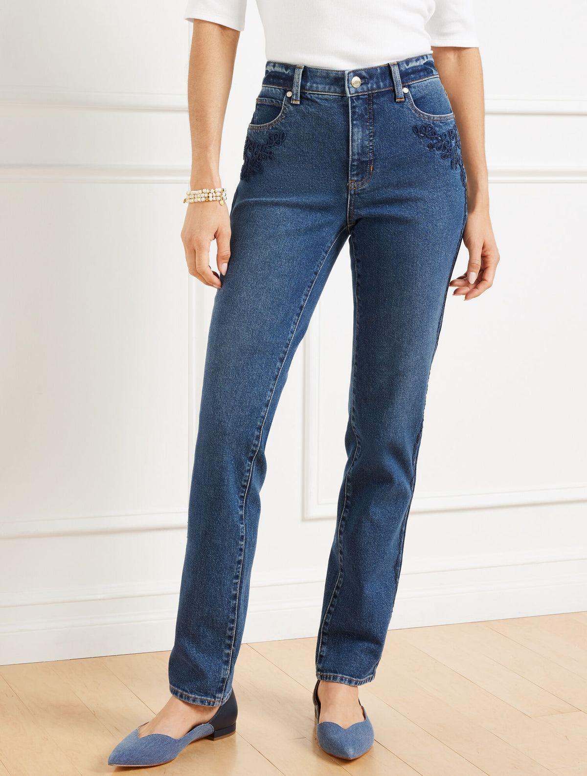 Talbots STRAIGHT LEG JEANS - IVY EMBROIDERY WASH