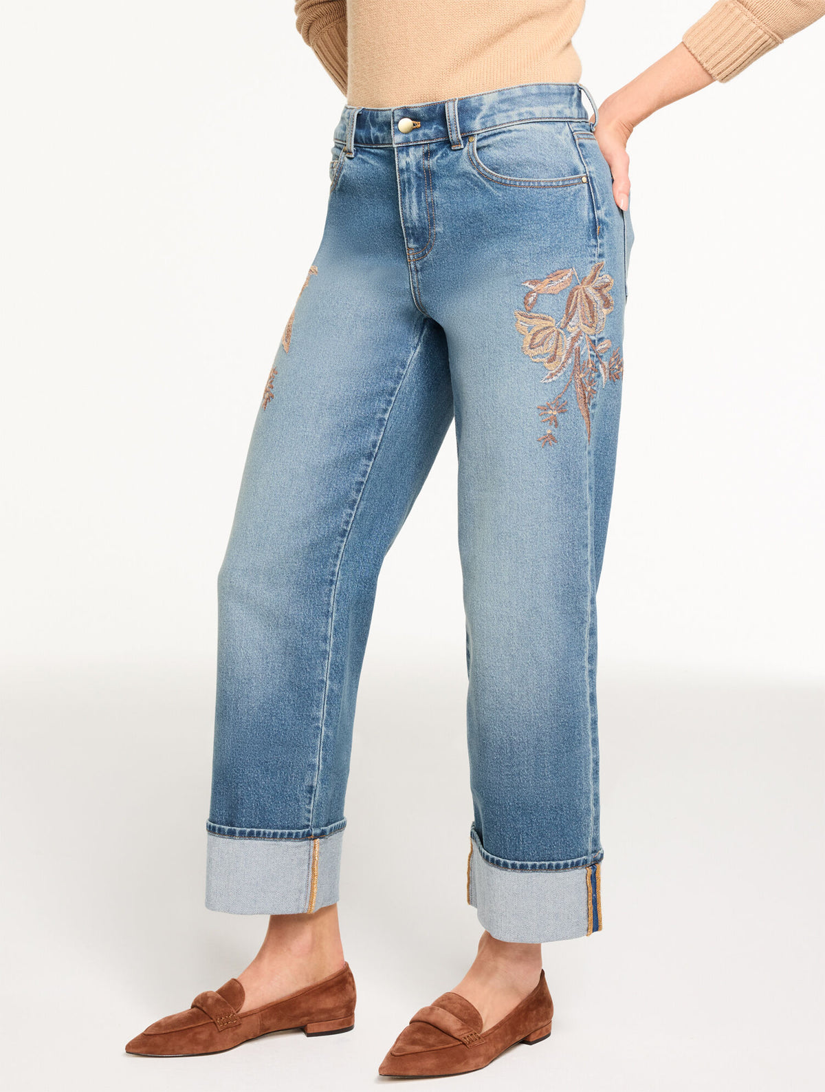Talbots STRAIGHT ANKLE CUFF EMBROIDERED JEANS - AUTUMN WASH