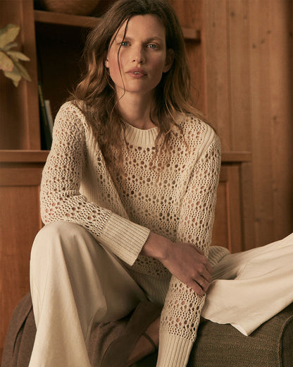 Talbots ORGANIC COTTON LINEN OPEN STITCH CREWNECK SWEATER