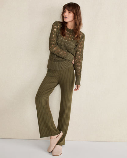 Talbots ORGANIC COTTON LINEN OPEN STITCH CREWNECK SWEATER