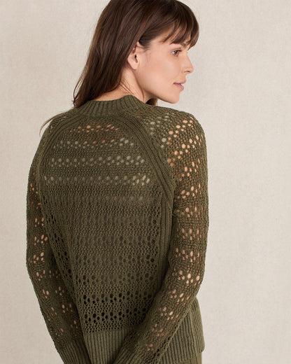Talbots ORGANIC COTTON LINEN OPEN STITCH CREWNECK SWEATER