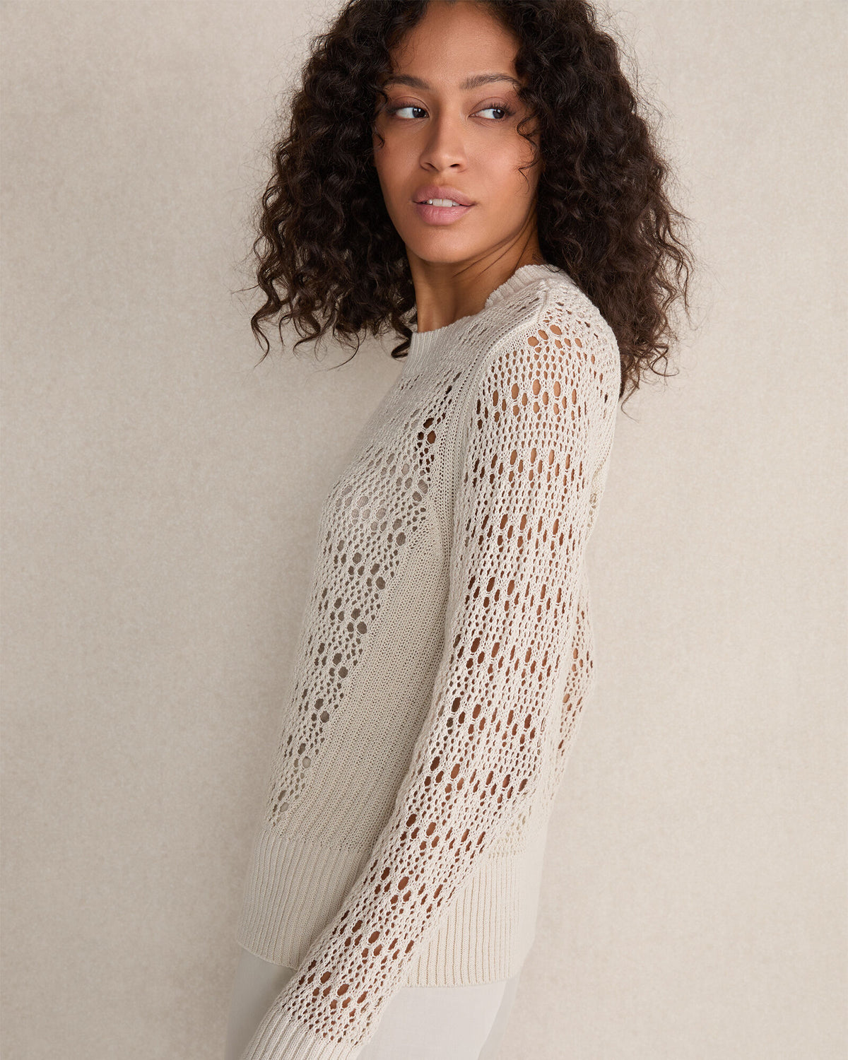 Talbots ORGANIC COTTON LINEN OPEN STITCH CREWNECK SWEATER