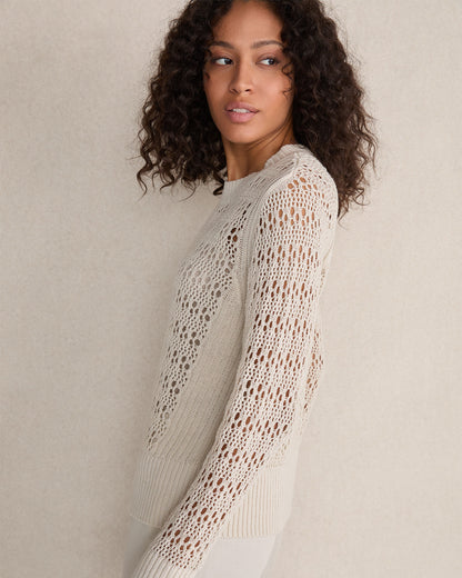 Talbots ORGANIC COTTON LINEN OPEN STITCH CREWNECK SWEATER