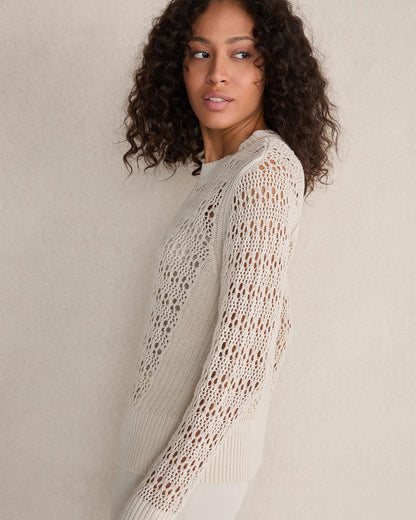 Talbots ORGANIC COTTON LINEN OPEN STITCH CREWNECK SWEATER