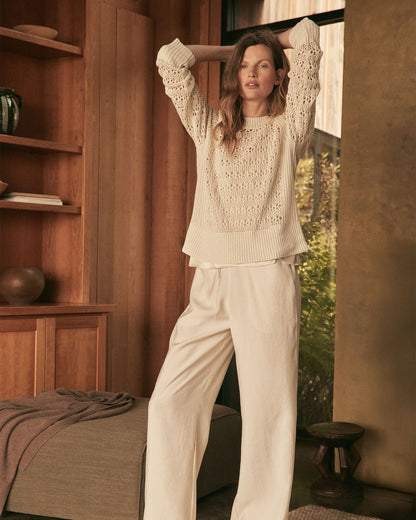 Talbots ORGANIC COTTON LINEN OPEN STITCH CREWNECK SWEATER