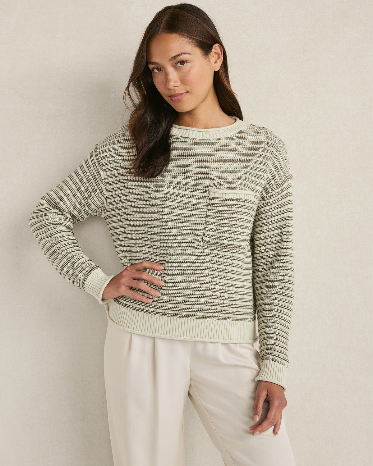 Talbots ORGANIC COTTON LINEAR STITCH CREWNECK SWEATER