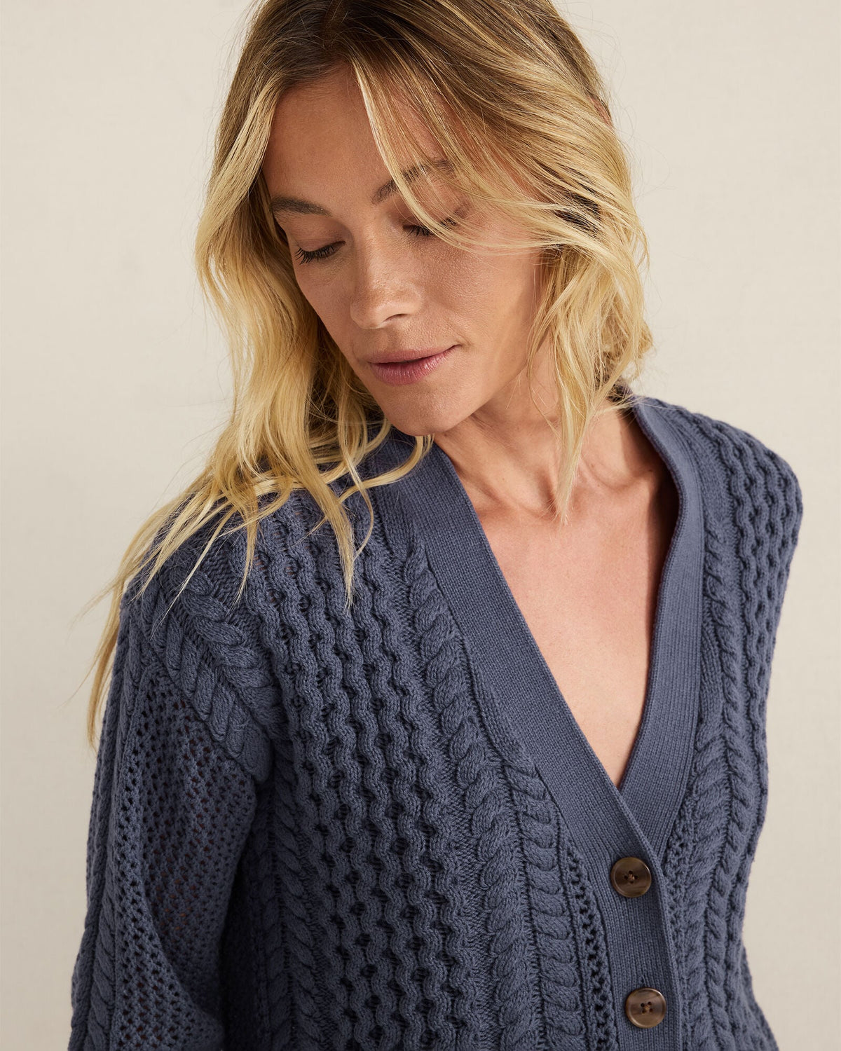 Talbots COTTON BLEND MIXED STITCH CARDIGAN