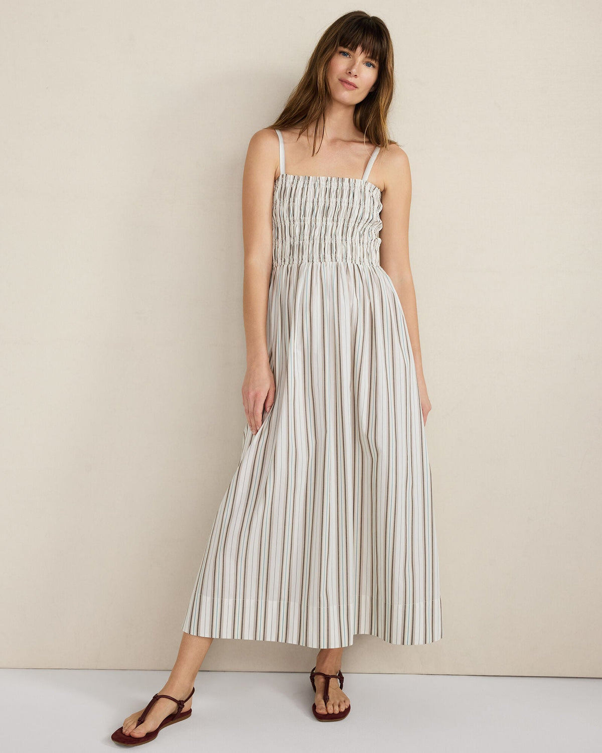 Talbots ORGANIC COTTON POPLIN SMOCKED MIDI DRESS