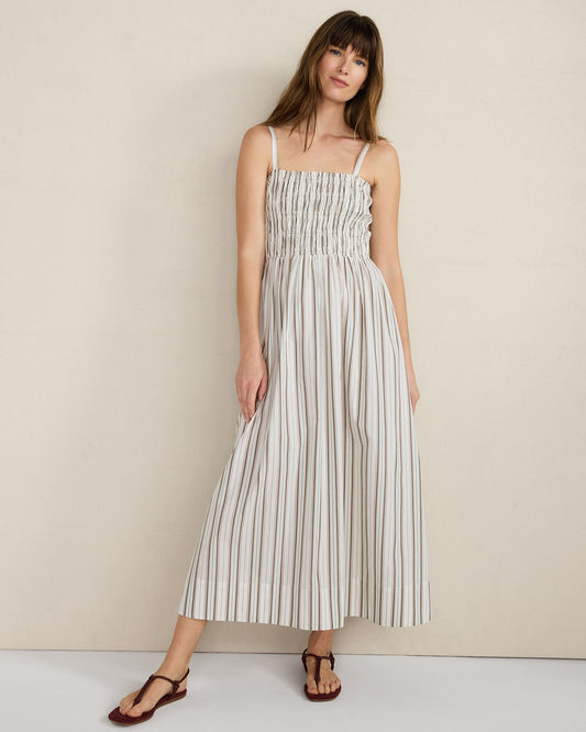 Talbots ORGANIC COTTON POPLIN SMOCKED MIDI DRESS
