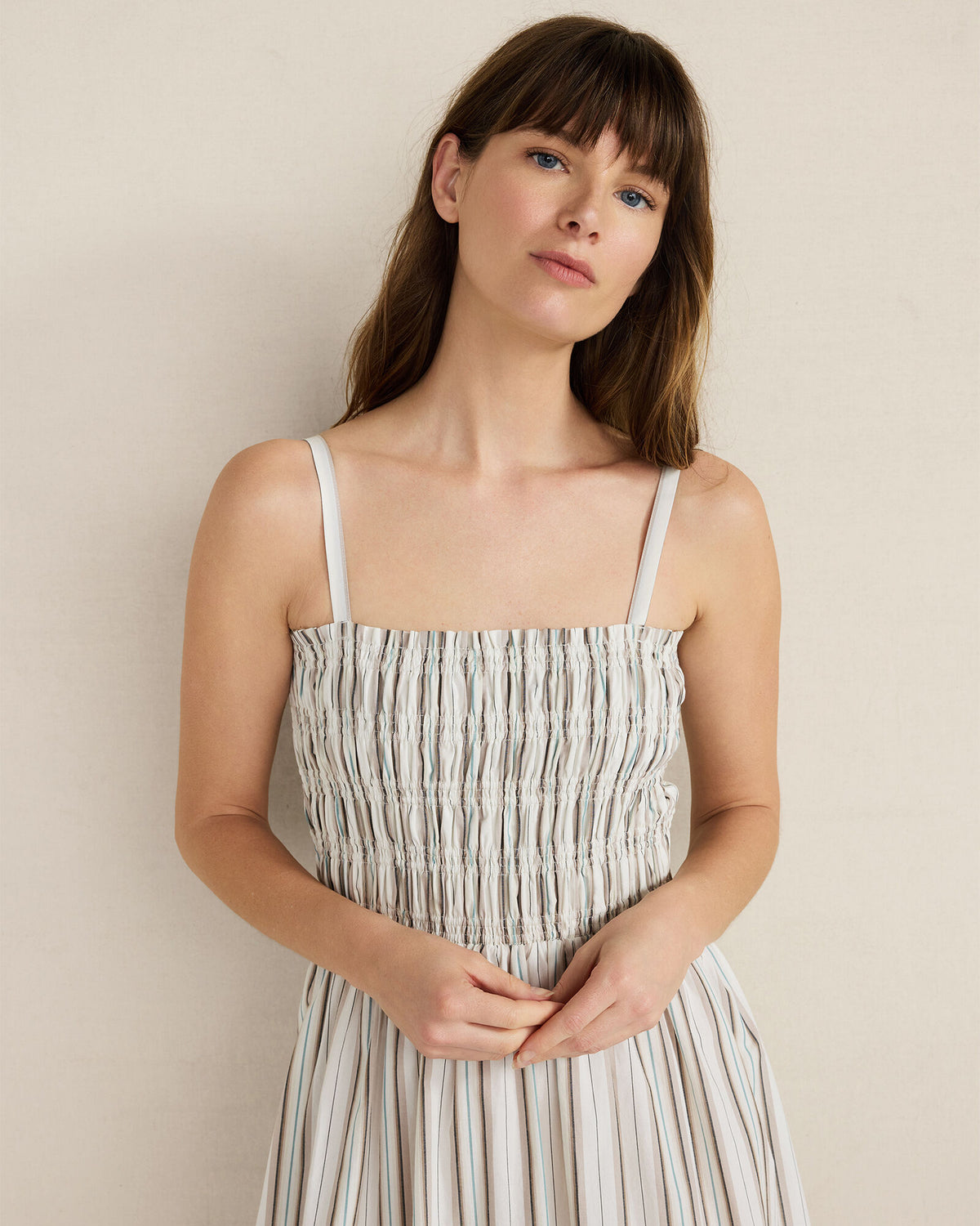 Talbots ORGANIC COTTON POPLIN SMOCKED MIDI DRESS