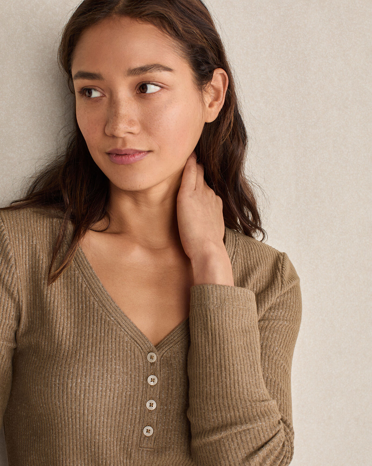 Talbots BRUSHED RIB KNIT LONG SLEEVE HENLEY
