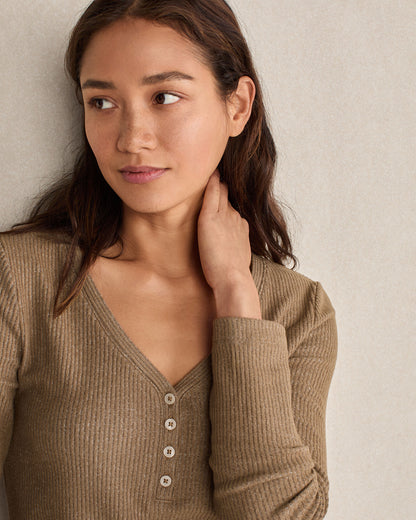 Talbots BRUSHED RIB KNIT LONG SLEEVE HENLEY