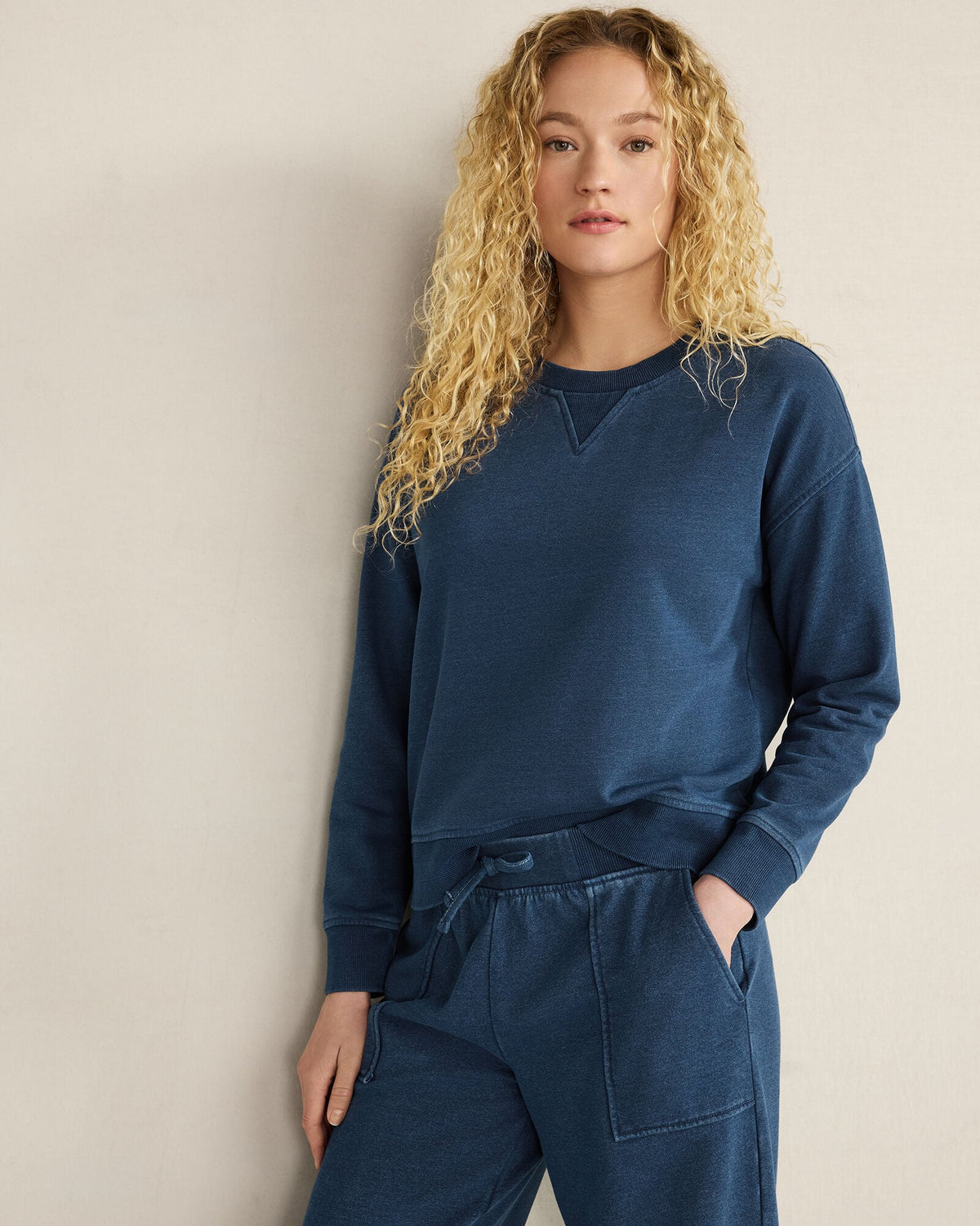Talbots INDIGO WASHED COTTON FLEECE CREWNECK PULLOVER