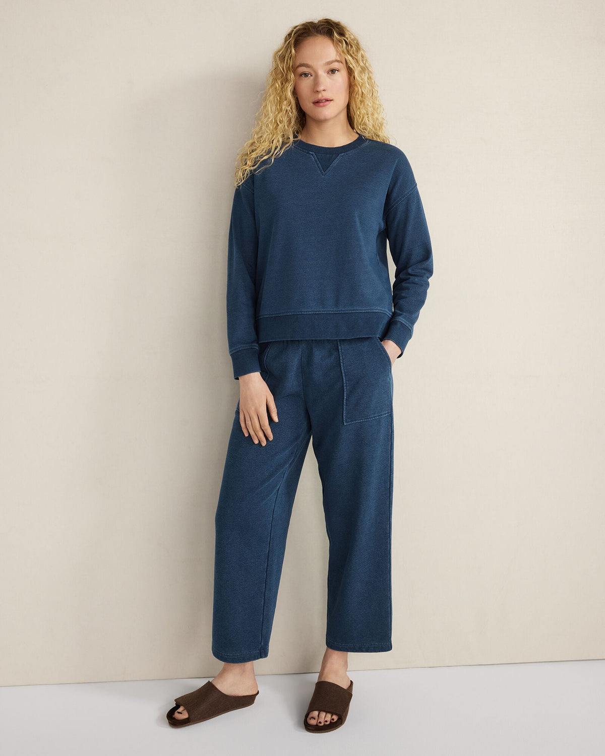 Talbots INDIGO WASHED COTTON FLEECE CREWNECK PULLOVER