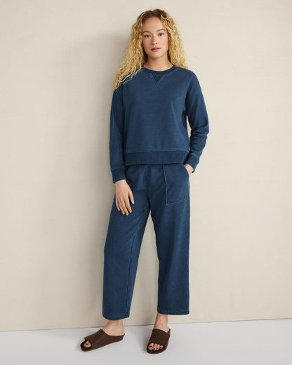 Talbots INDIGO WASHED COTTON FLEECE CREWNECK PULLOVER