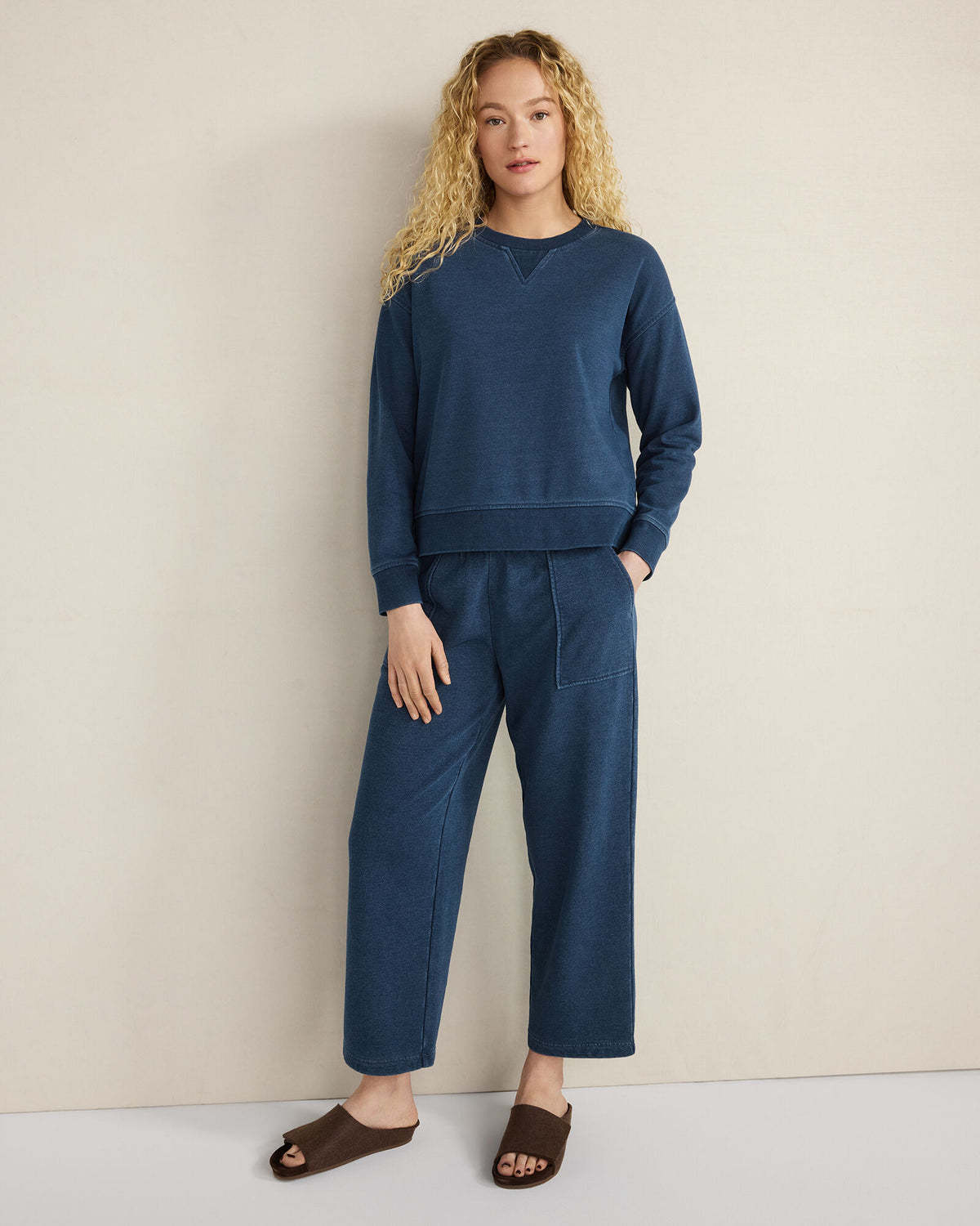 Talbots INDIGO WASHED COTTON FLEECE STRAIGHT LEG PANTS