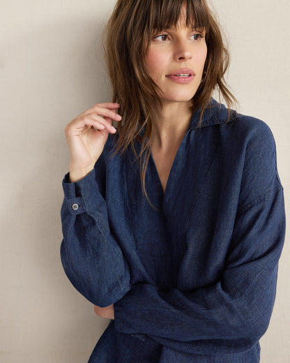 Talbots LINEN COLLARED LONG SLEEVE TOP