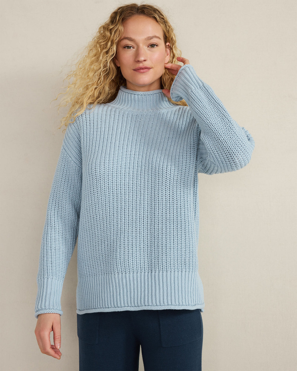 Talbots ORGANIC COTTON SHAKER STITCH ROLL NECK SWEATER