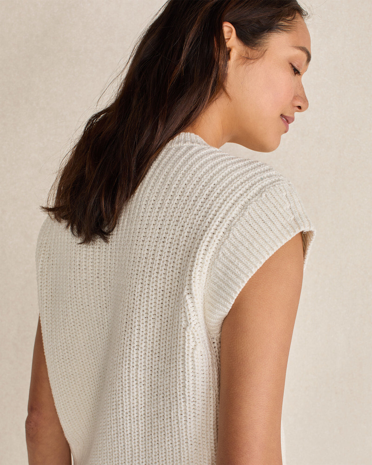 Talbots ORGANIC COTTON LINEN SHAKER STITCH V-NECK SWEATER