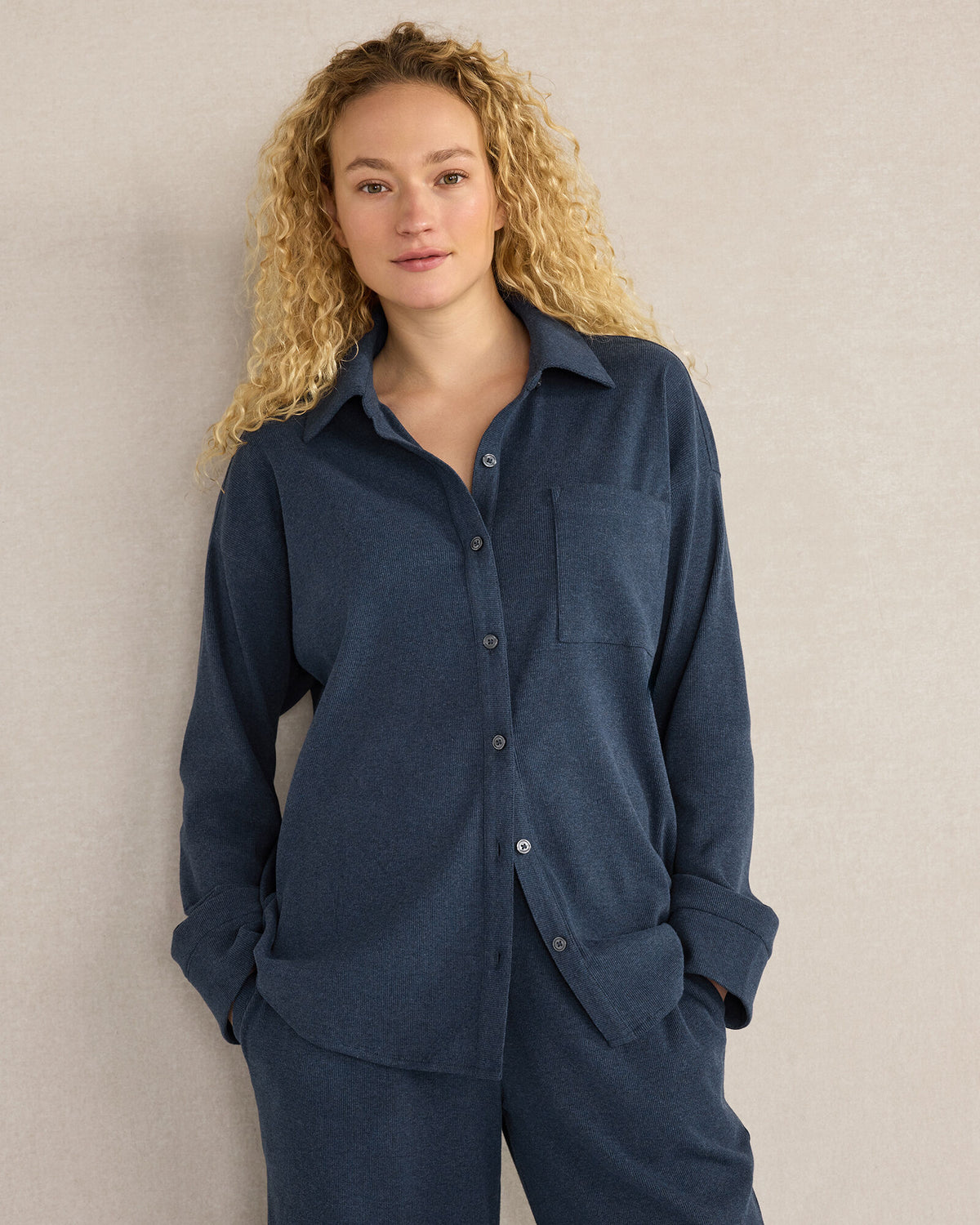 Talbots ORGANIC COTTON RIB KNIT RELAXED BUTTON DOWN TOP