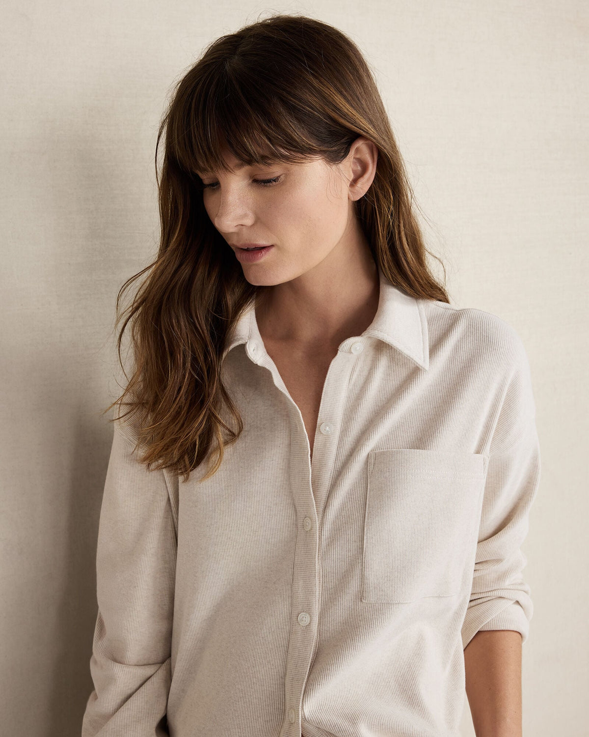 Talbots ORGANIC COTTON RIB KNIT RELAXED BUTTON DOWN TOP