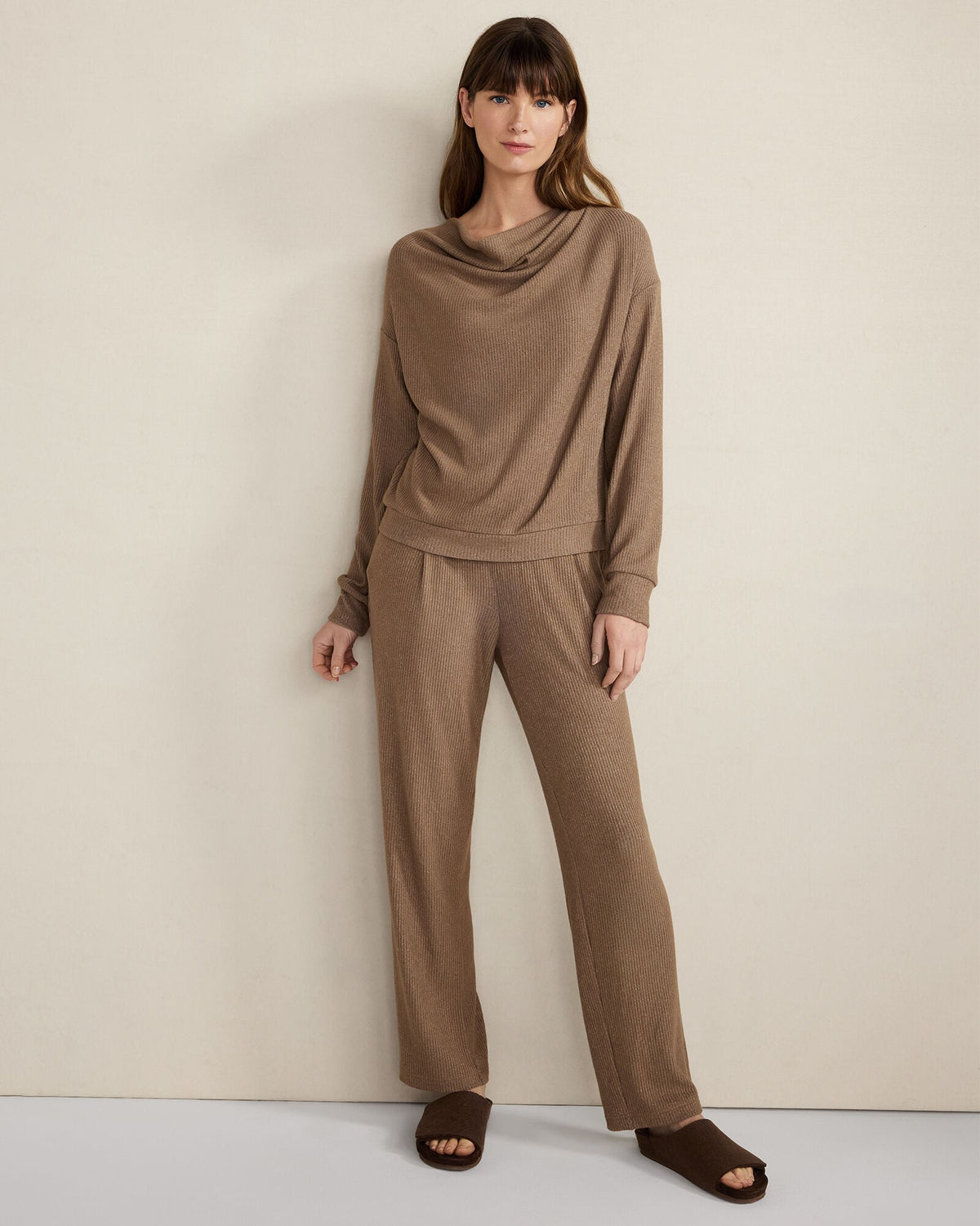 Talbots BRUSHED RIB KNIT DRAPE NECK TOP