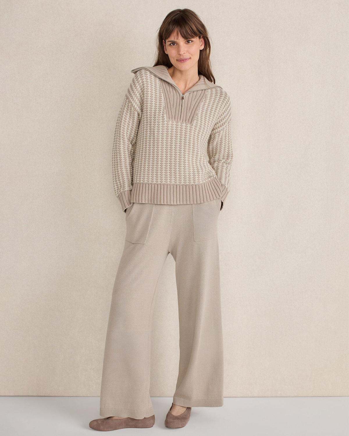 Talbots COTTON BLEND CONTRAST STITCH HALF ZIP SWEATER