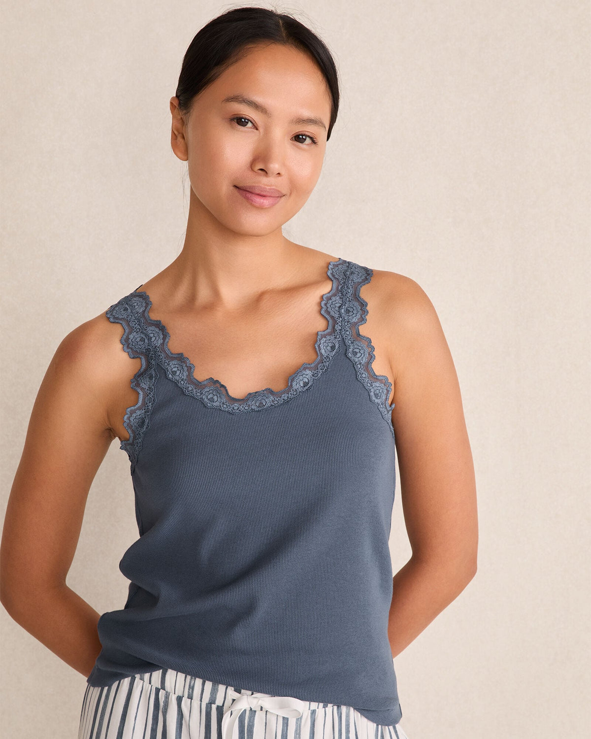 Talbots ORGANIC COTTON RIB KNIT LACE TANK