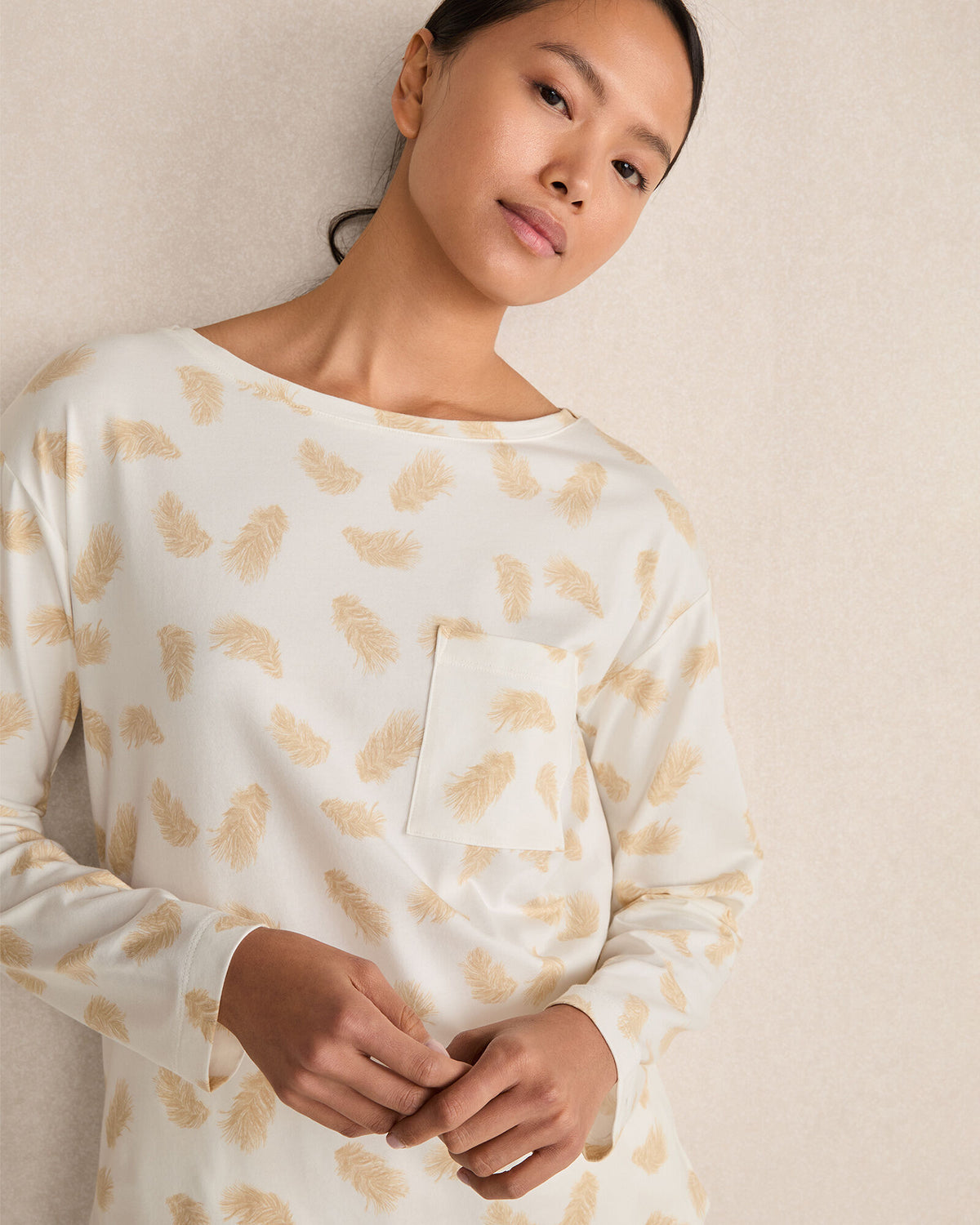 Talbots ORGANIC COTTON JERSEY FEATHER PRINT PAJAMA SHIRT
