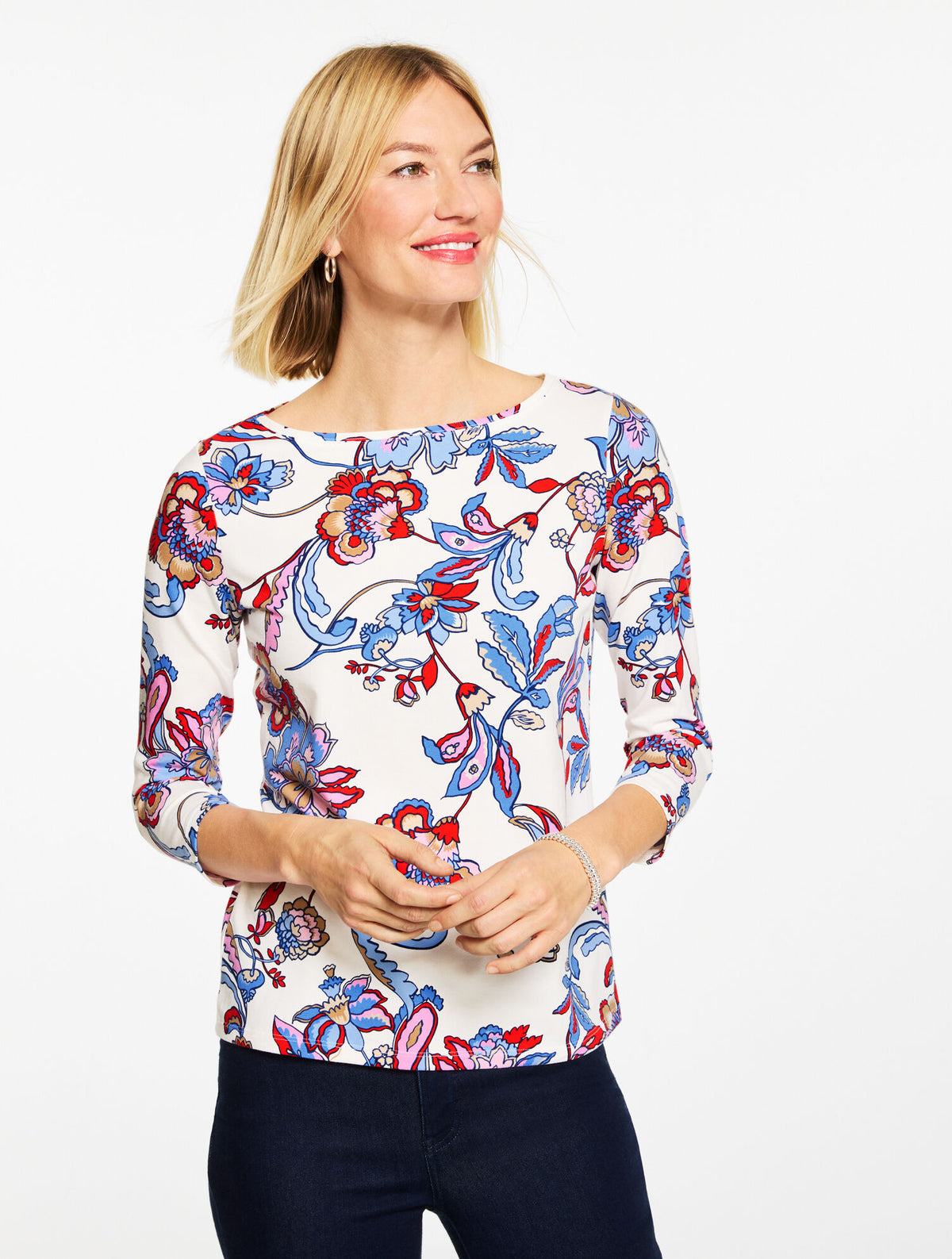 Talbots BATEAU NECK TEE - JACOBEAN FANTASIA