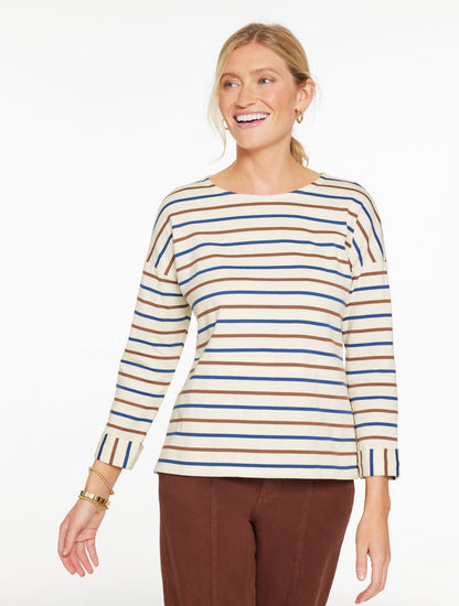 Talbots DROP SHOULDER CREWNECK TEE - GREENFIELD STRIPE - NAVY DUSK