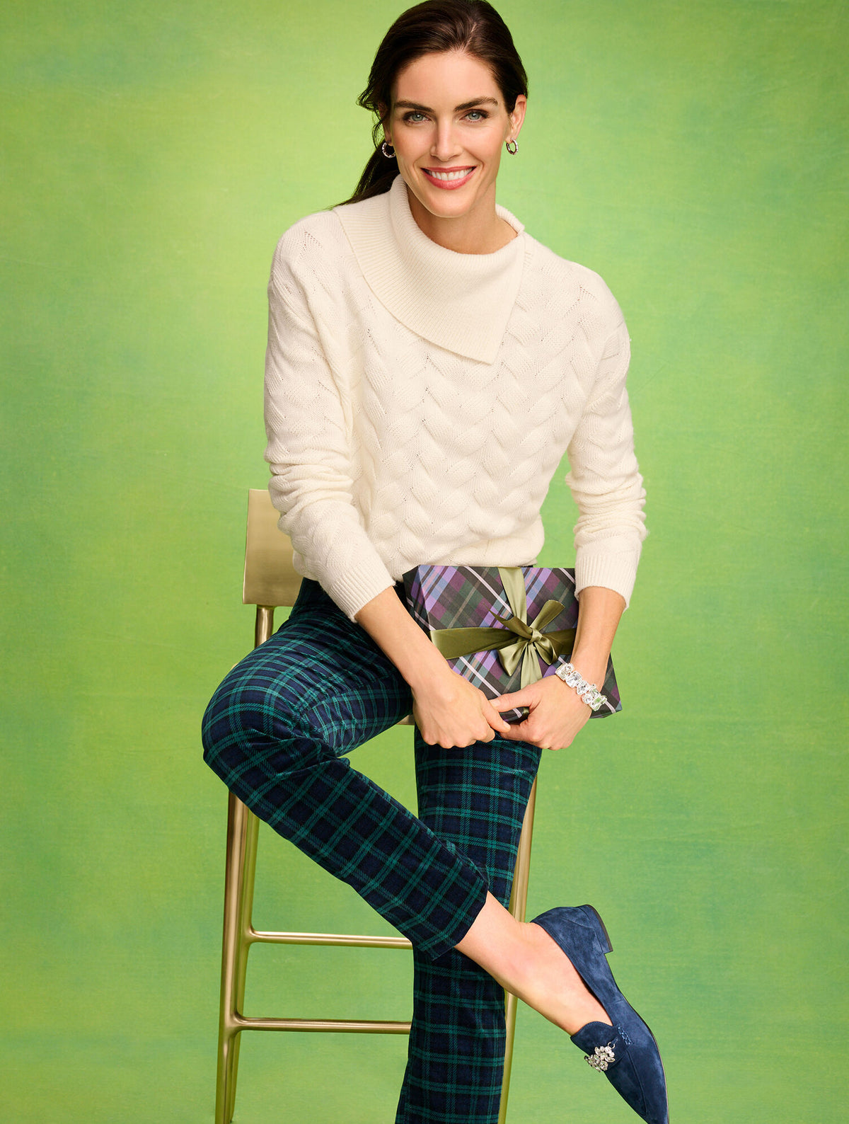 Talbots STRAIGHT LEG VELVETEEN PANTS - TRANQUIL TARTAN