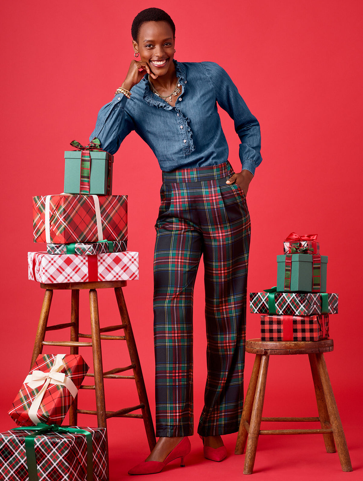 Talbots WIDE LEG PULL-ON PANTS - JOLLY TARTAN