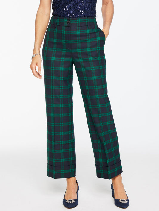 Talbots STRAIGHT ANKLE CUFF PANTS - BLACK WATCH PLAID