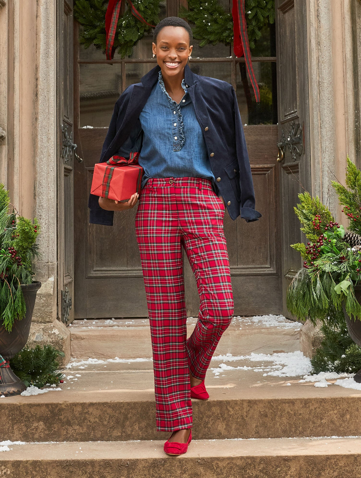 Talbots TALBOTS SOUTHAMPTON TAILORED STRETCH STRAIGHT LEG PANTS - CIDER PLAID