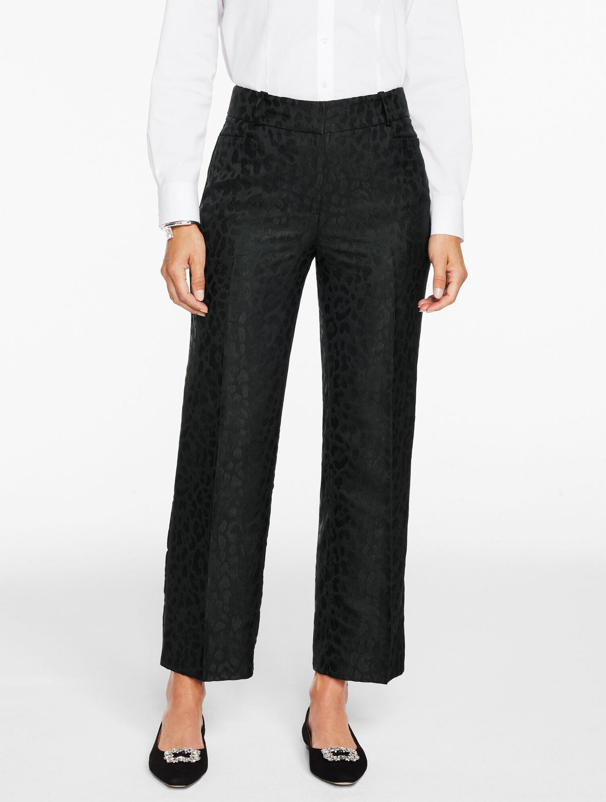 Talbots JACQUARD LEOPARD STRAIGHT ANKLE PANTS