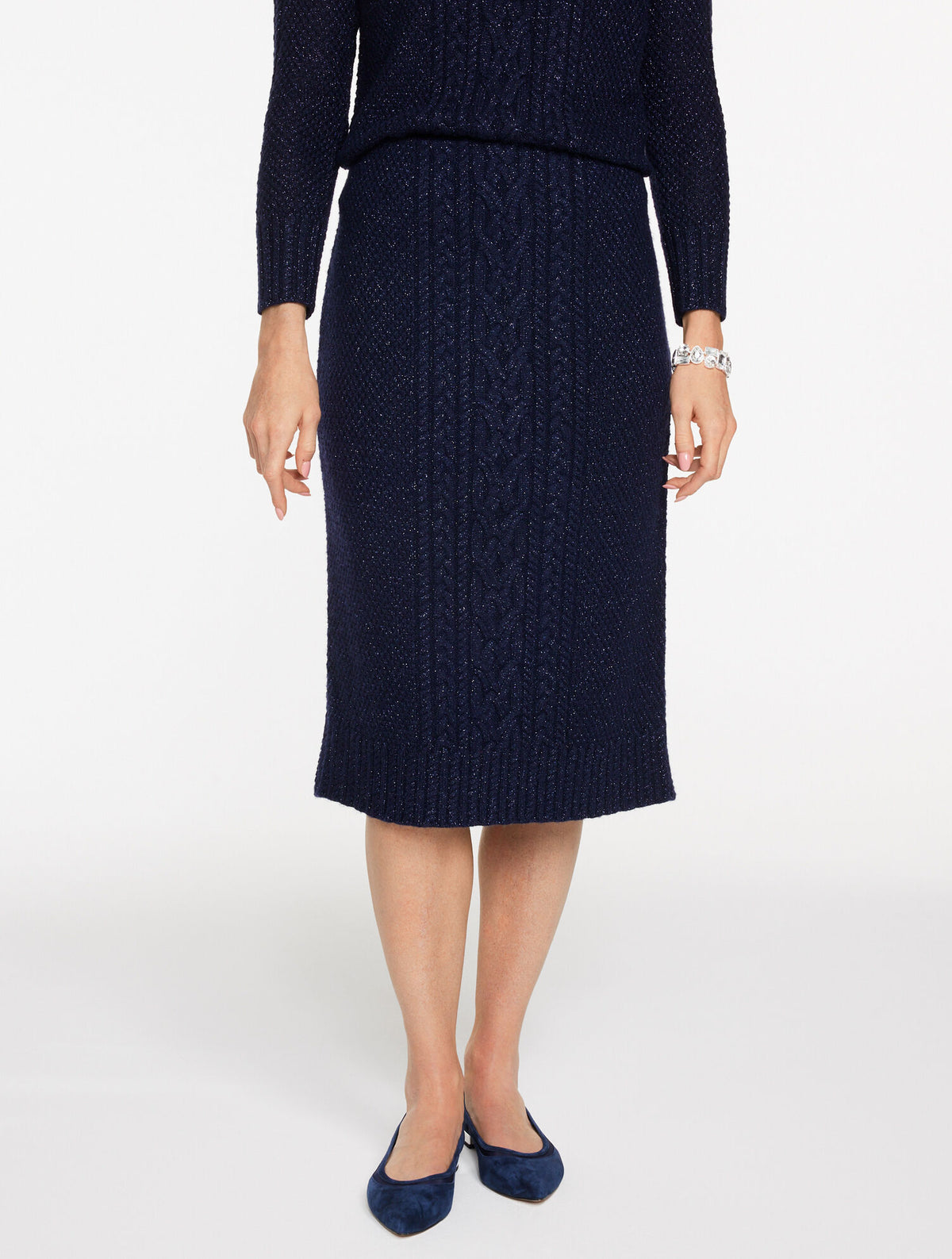 Talbots METALLIC MIXED CABLE MIDI SKIRT