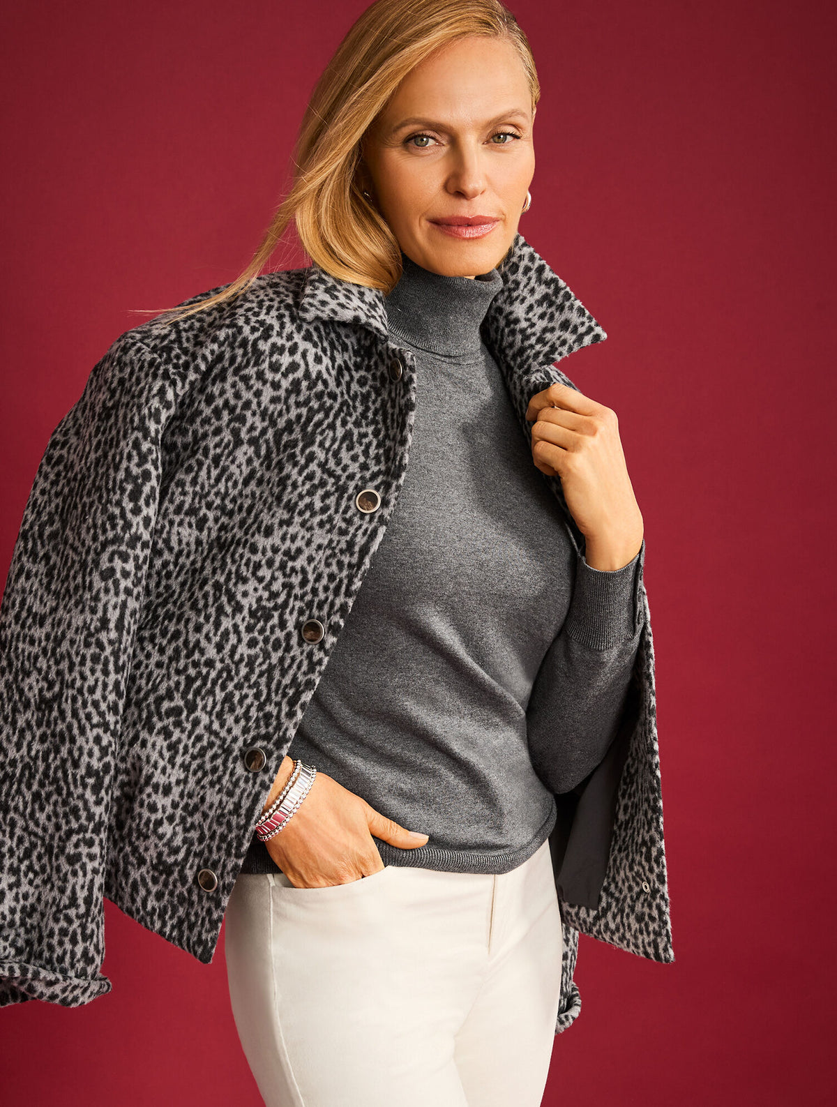 Talbots BRUSHED JACKET - SNOW LEOPARD