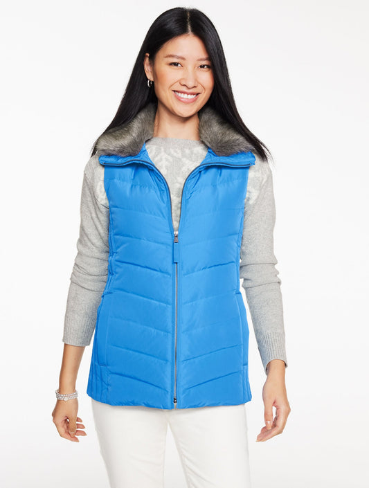 Talbots FAUX FUR COLLAR DOWN PUFFER VEST