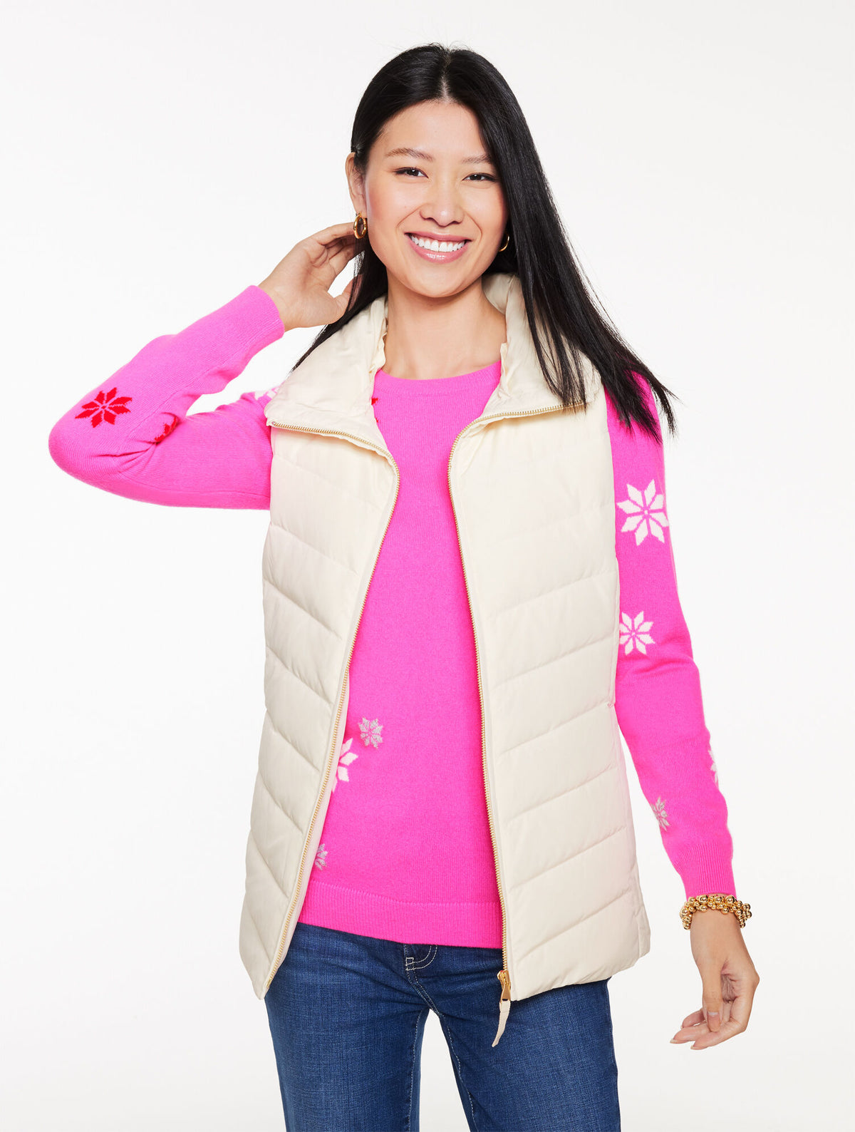 Talbots FAUX FUR COLLAR DOWN PUFFER VEST