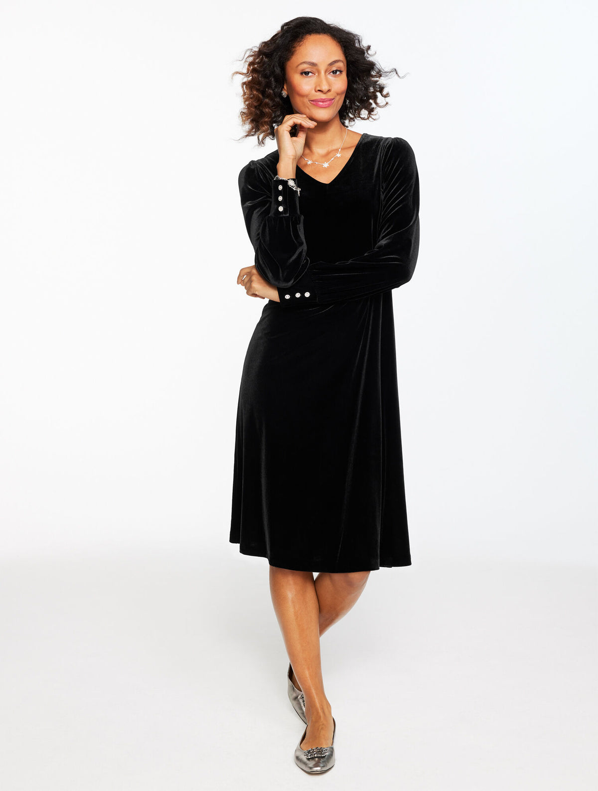 Talbots STRETCH VELVET V-NECK DRESS
