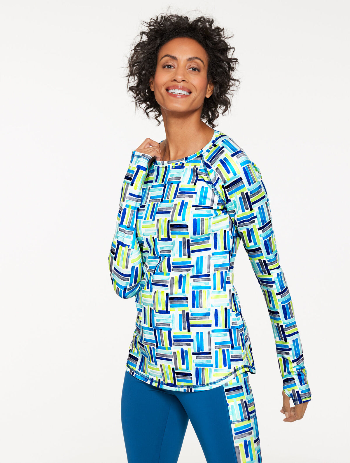 Talbots SPORT FLEECEBACK CREWNECK TEE - WATERCOLOR GEO
