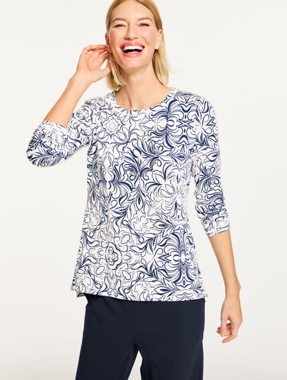 Talbots SUPERSOFT JERSEY CREWNECK TEE - SKETCHED MEDALLION