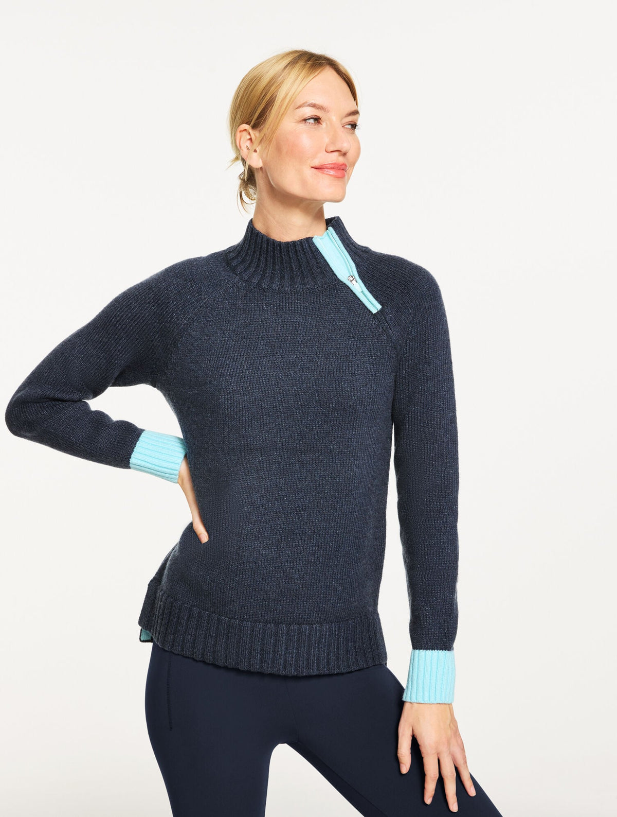 Talbots COLORBLOCK ZIP MOCKNECK SWEATER