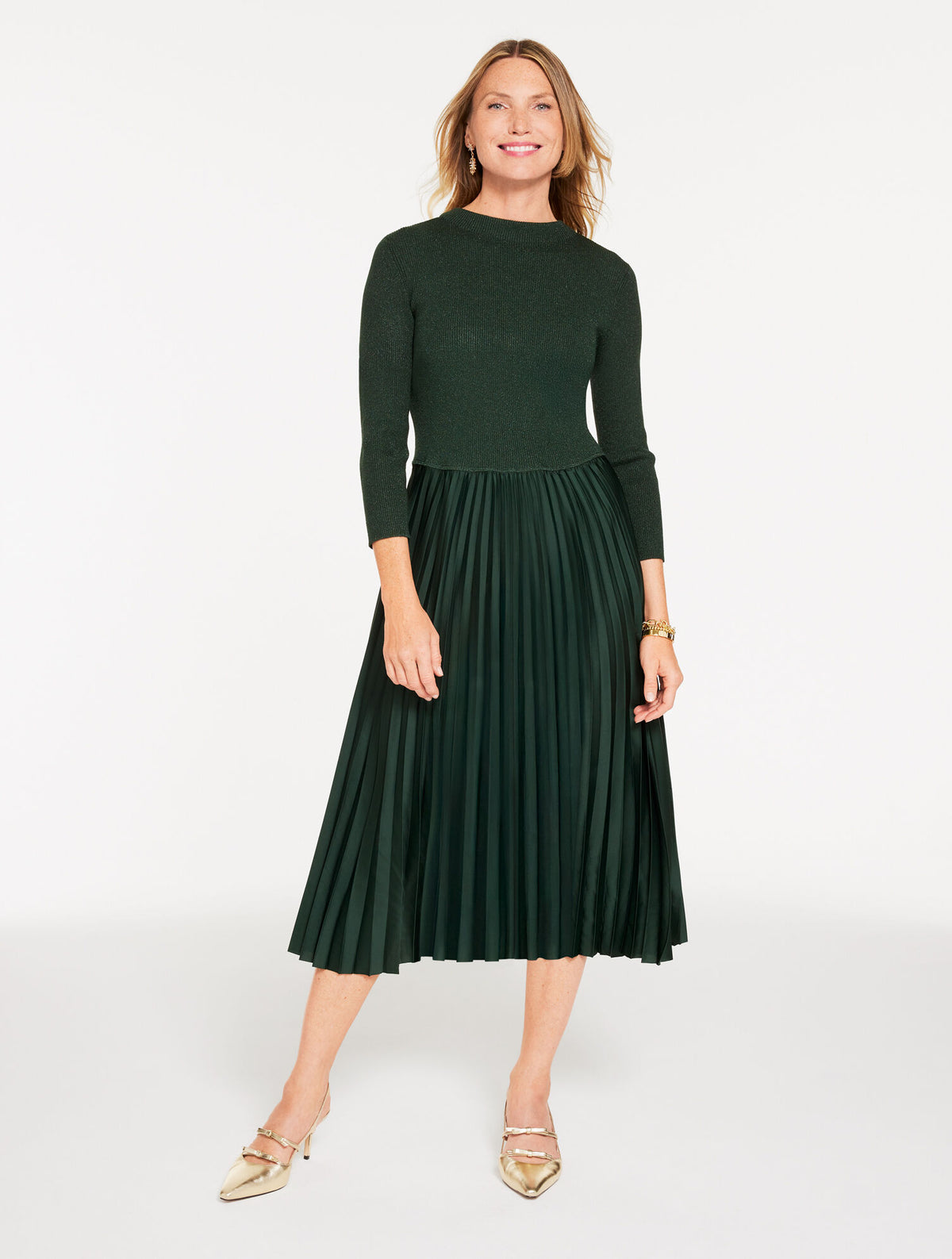 Talbots MIXED MEDIA PLEATED MIDI DRESS