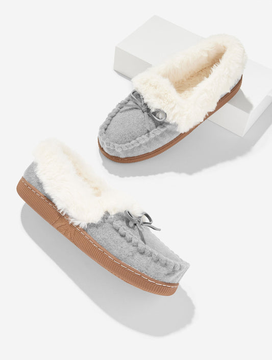 Talbots CLEO FLANNEL FAUX FUR MOCCASINS