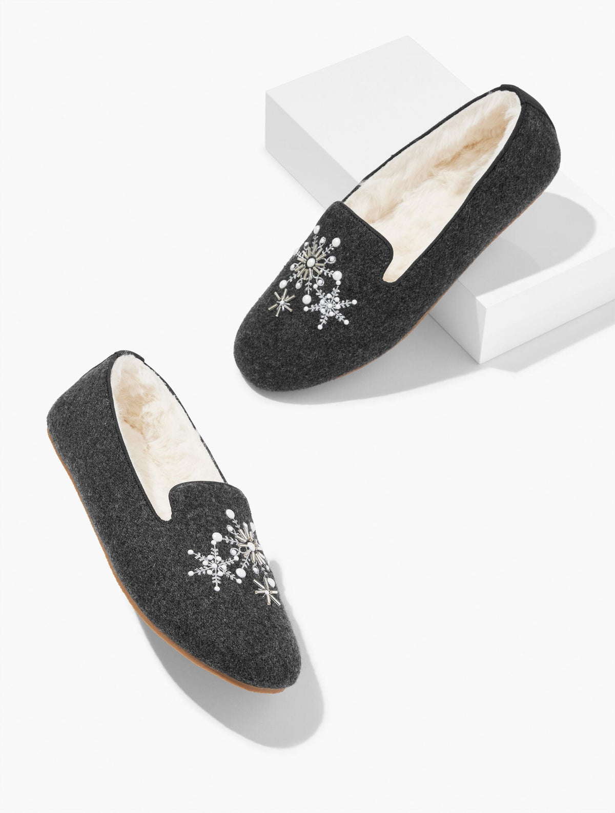 Talbots FIRESIDE EMBELLISHED FLANNEL SLIPPERS - SNOWFLAKE