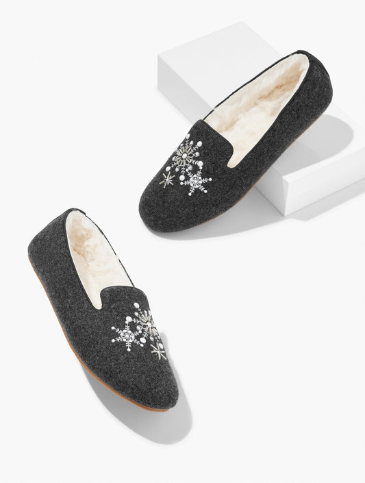 Talbots FIRESIDE EMBELLISHED FLANNEL SLIPPERS - SNOWFLAKE