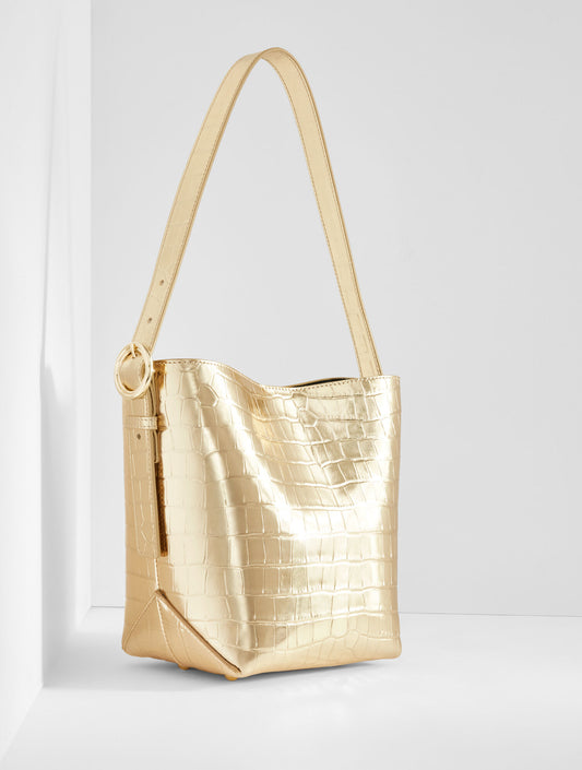 Talbots CROC EMBOSSED LEATHER BUCKET BAG